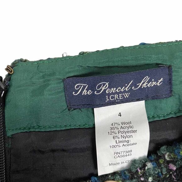 J Crew Wool Blend Boucle Tweed Navy & Green Pencil Skirt size 4 - Picture 4 of 4